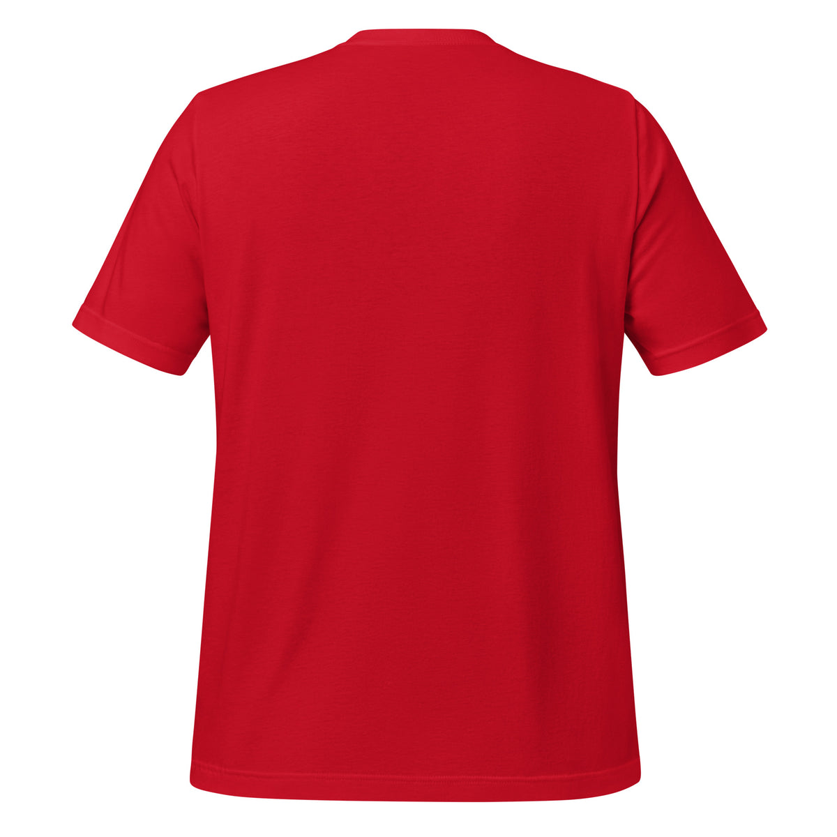 Red crew-neck T-shirt, plain back, short sleeves.