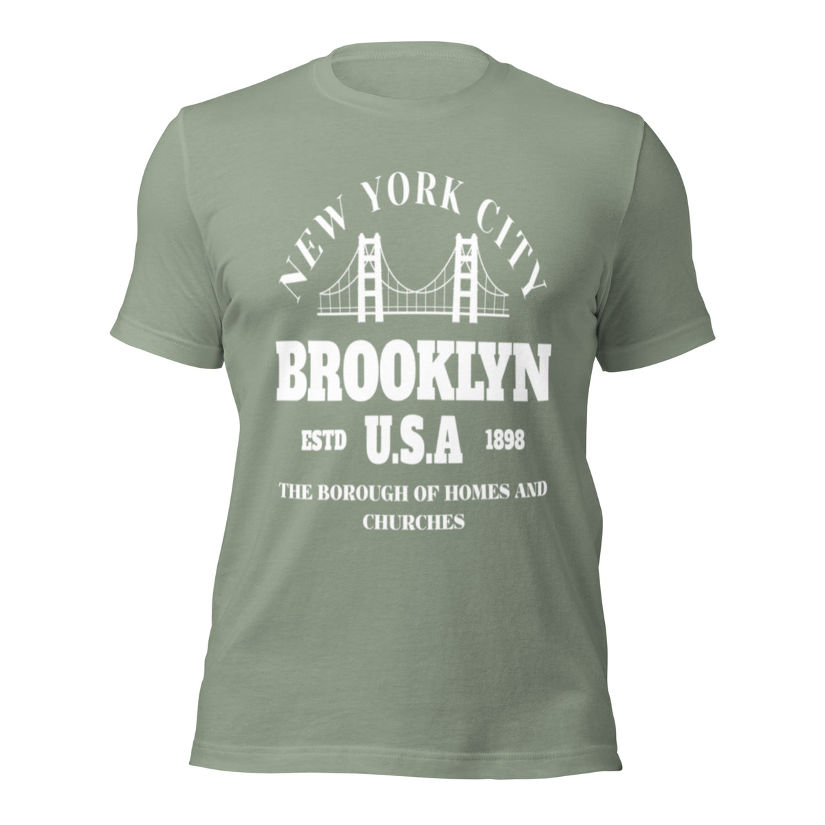Women's olive green graphic tee with Brooklyn city print on front