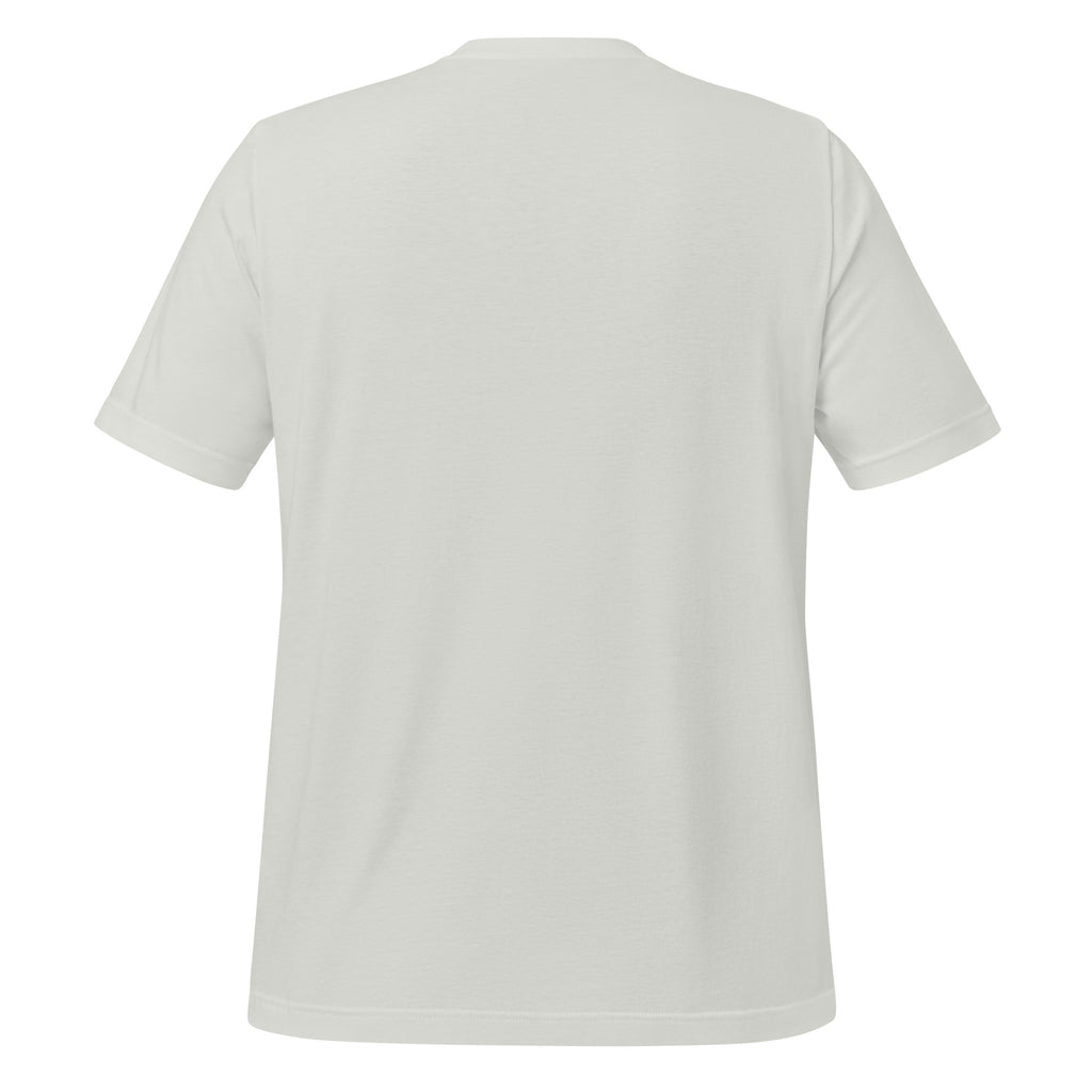 White men's graphic t-shirt, plain back view with crew neck and short sleeves