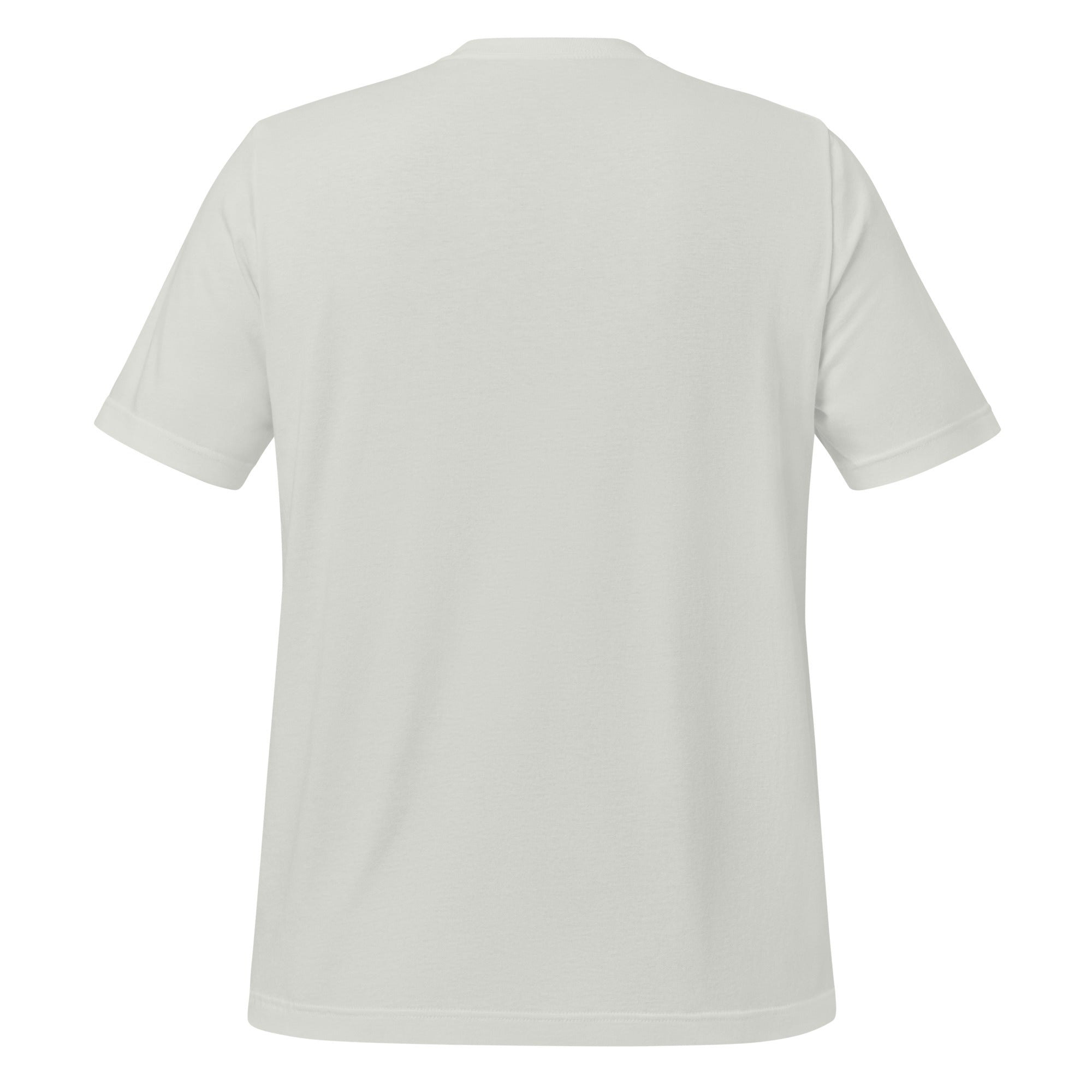 White men's graphic t-shirt, plain back view with crew neck and short sleeves