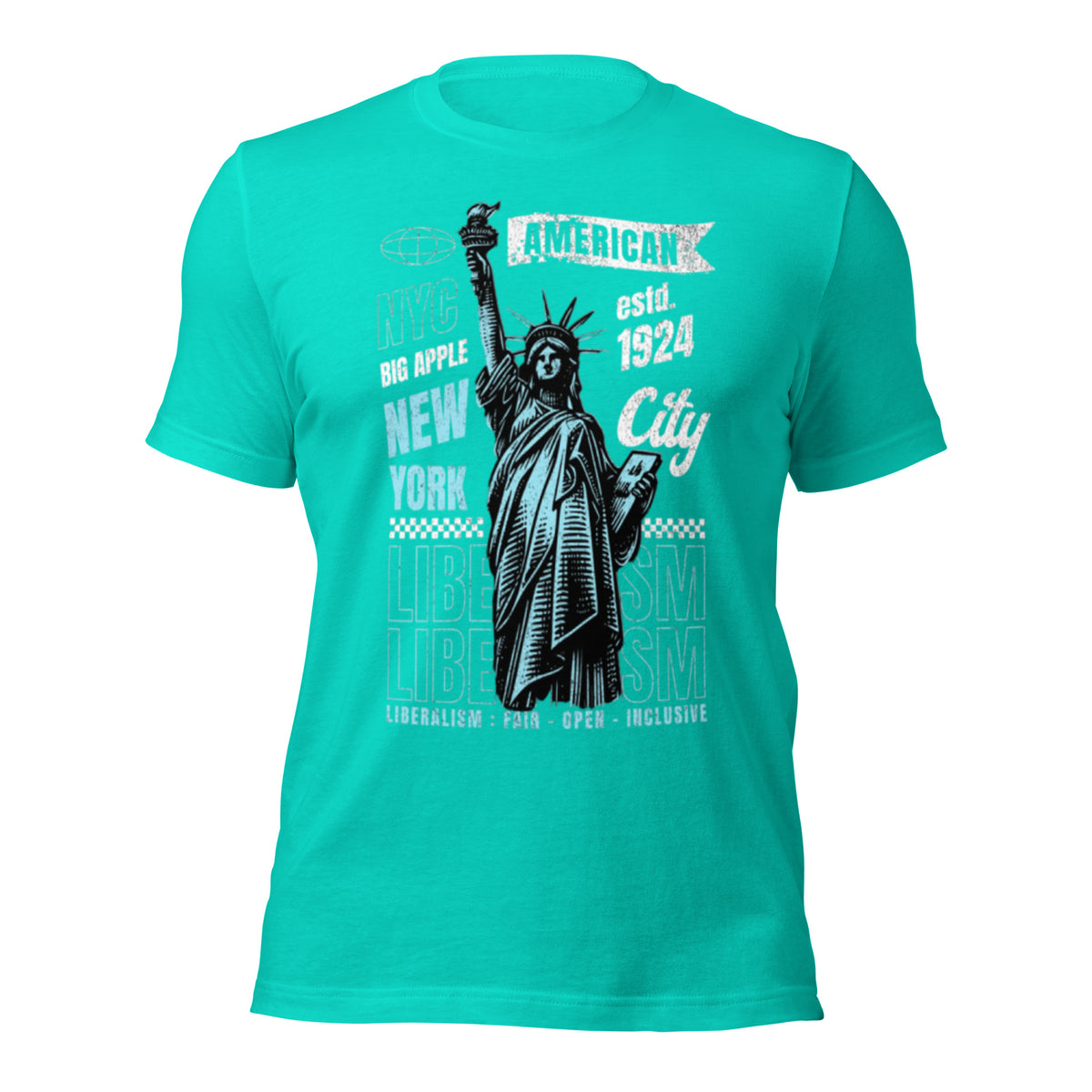 Women’s teal graphic tee, Statue of Liberty front print
