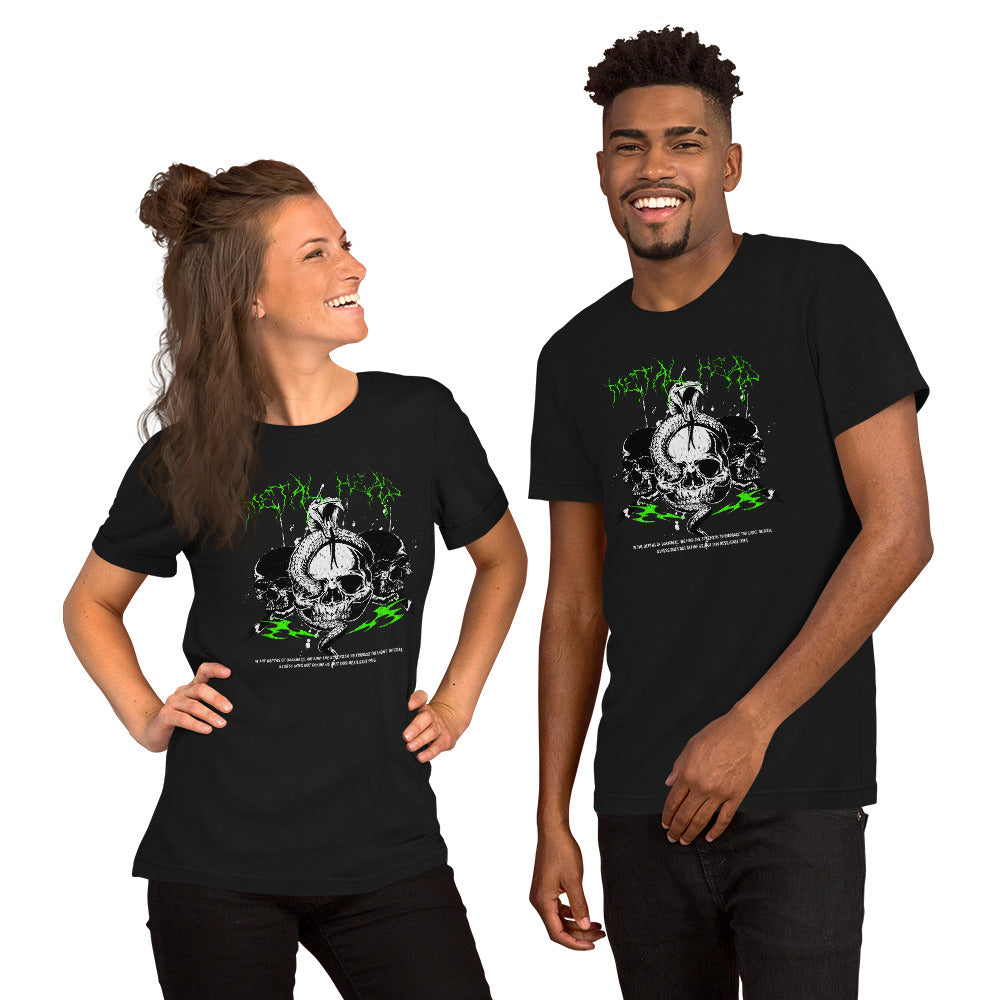 Metal head graphic tee in vintage black with skull head front graphic