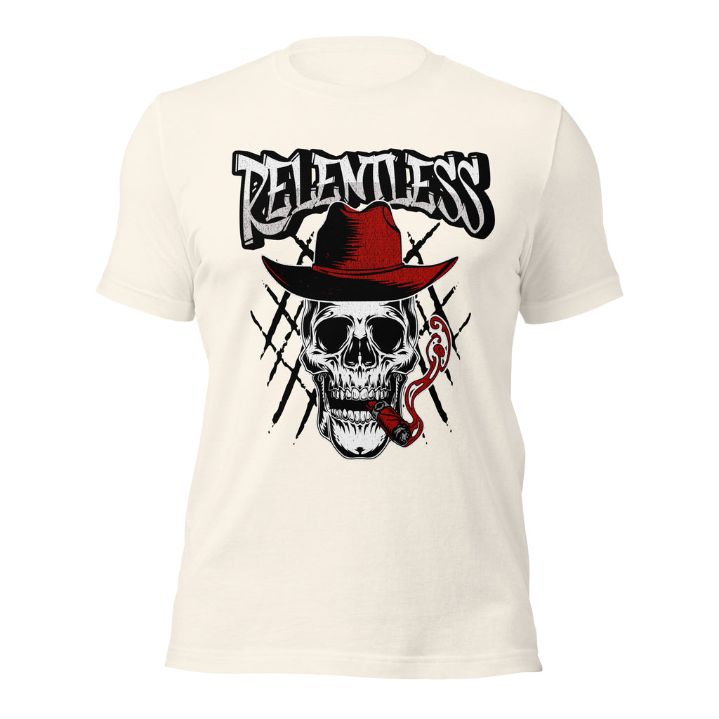 Vintage white unisex graphic tee with skull and hat front print
