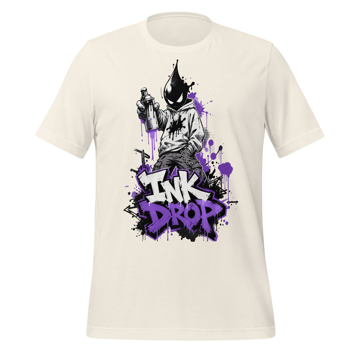Men's vintage white graphic tee with purple “INK DROP” front print