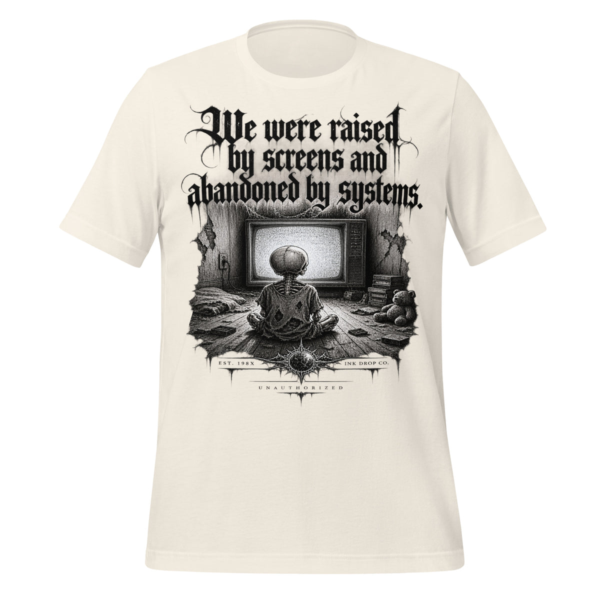 Men's vintage white graphic crewneck T-shirt with front artwork print