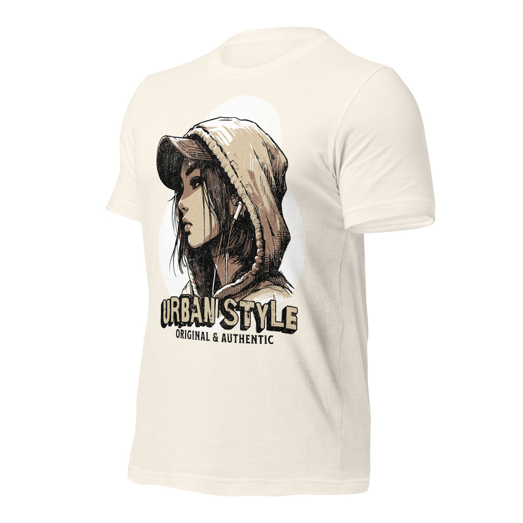 Vintage white graphic tee with hooded girl portrait print and 'URBAN STYLE' text