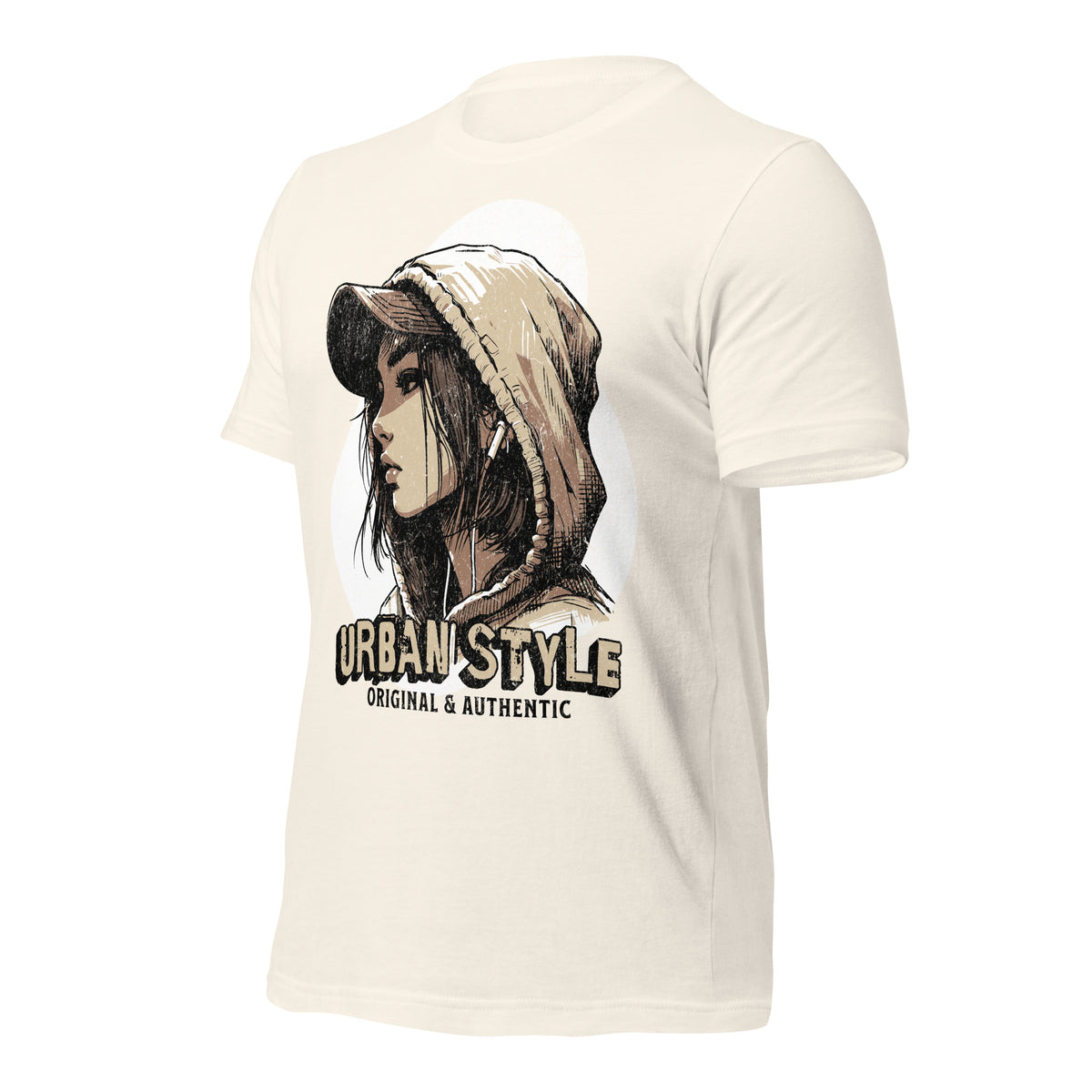 Vintage white graphic tee with hooded girl portrait print and 'URBAN STYLE' text