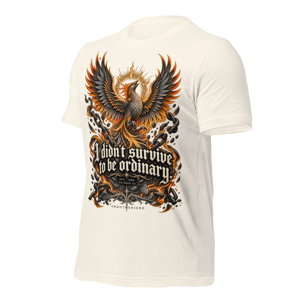 Women’s graphic tee in vintage white with large phoenix skull flame back print