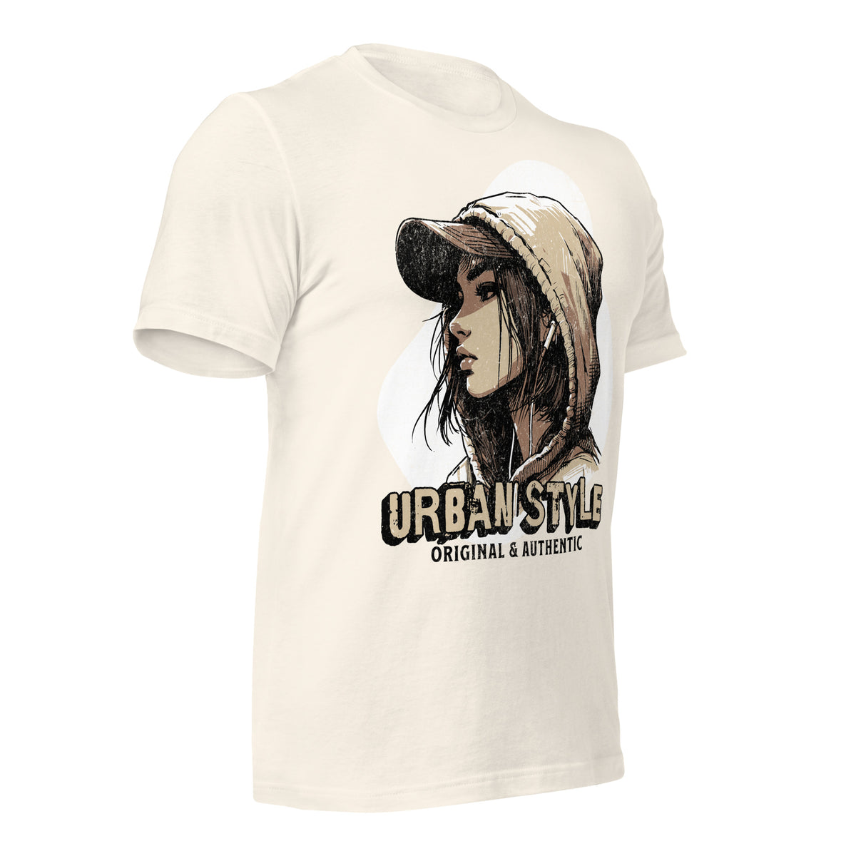 Vintage white graphic tee with profile hooded girl print and 'URBAN STYLE' logo