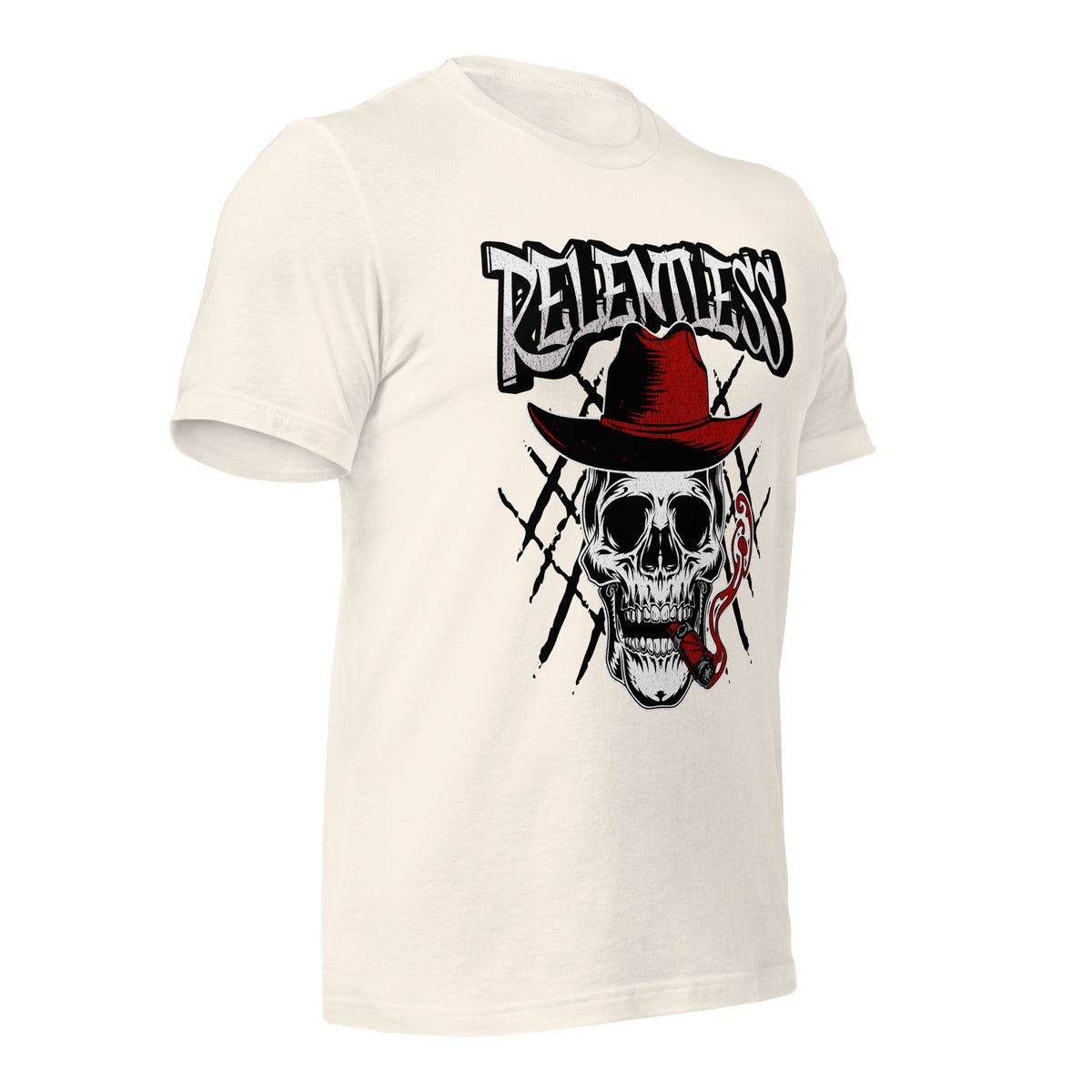 Vintage white unisex graphic tee with skull and hat front print
