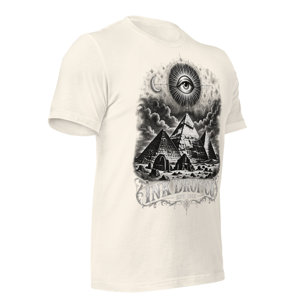 Women’s vintage white crew-neck T-shirt with front pyramid and eye graphic print