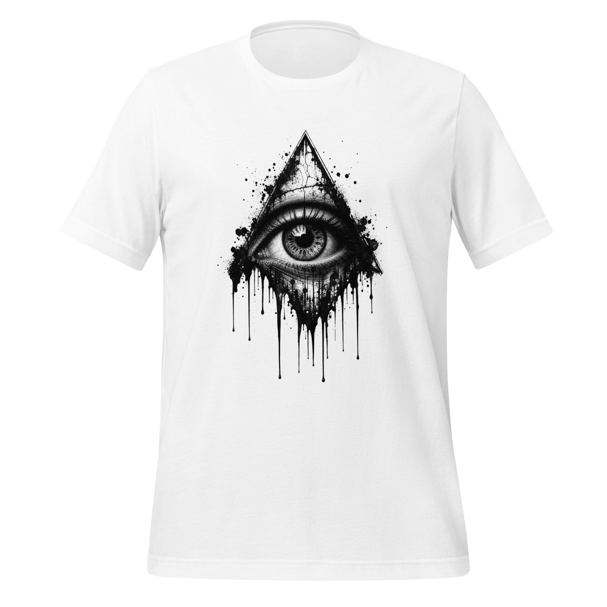 Women's graphic t-shirt, white, front eye ink drip graphic
