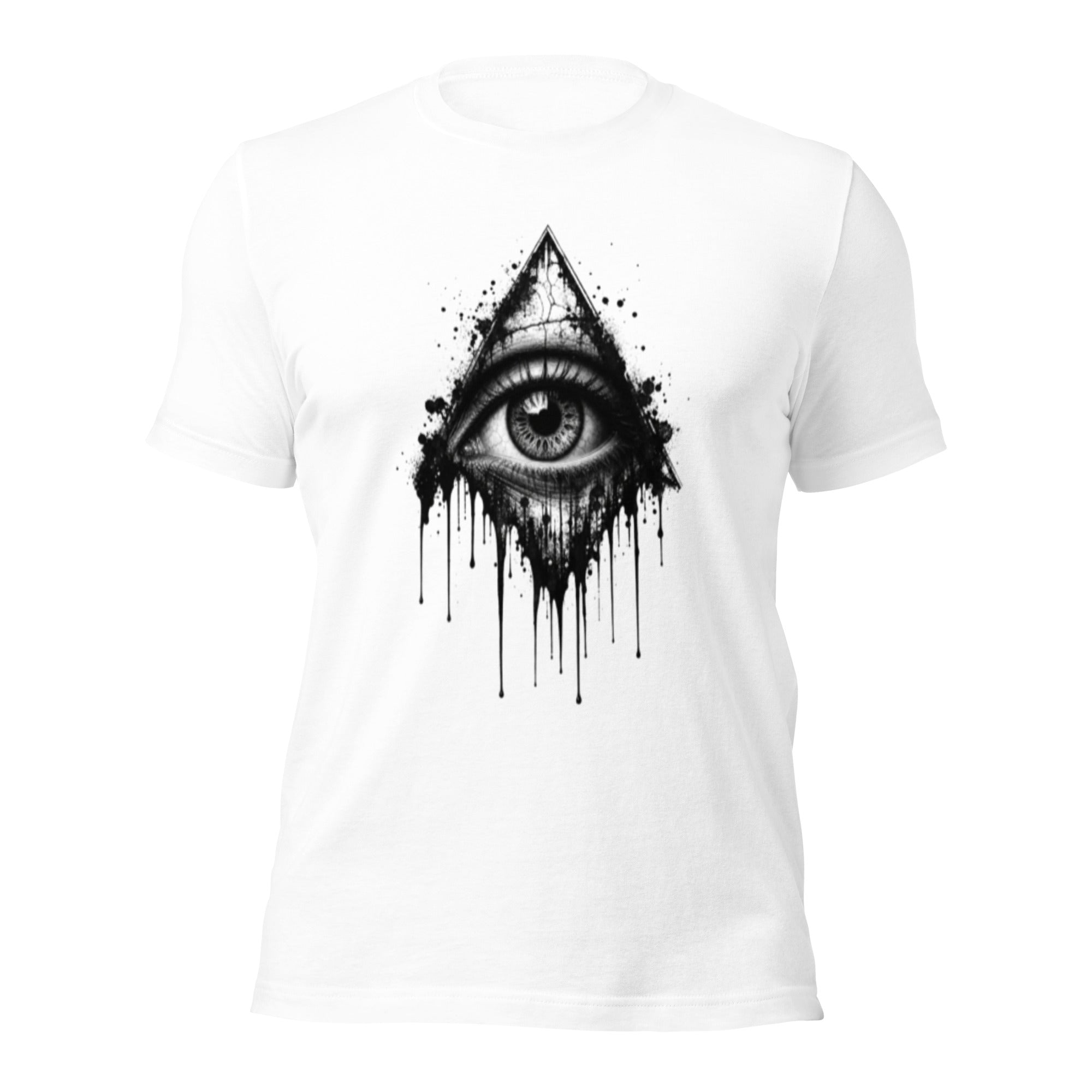 Women's white T-shirt with all-seeing eye drip graphic on front