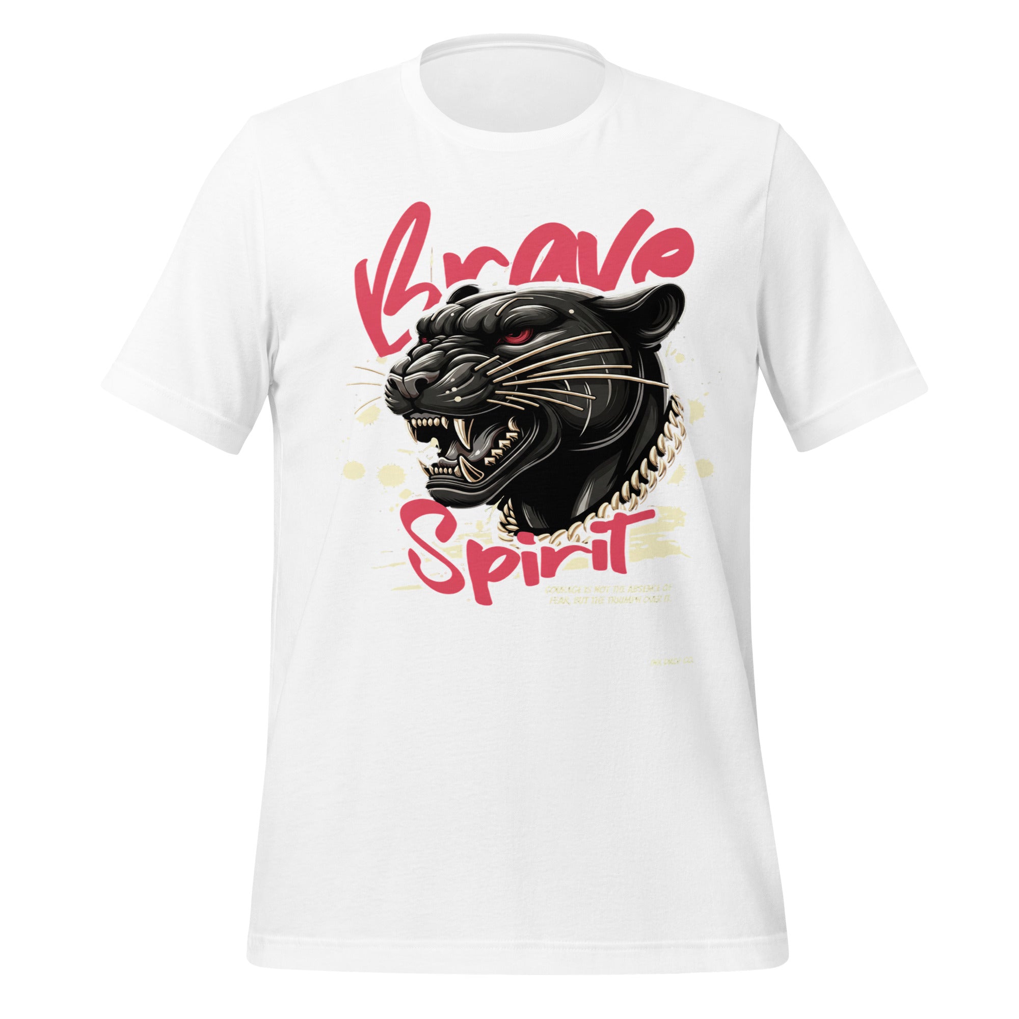 Men's white graphic T-shirt with wolf head front print and red 'Spirit' text