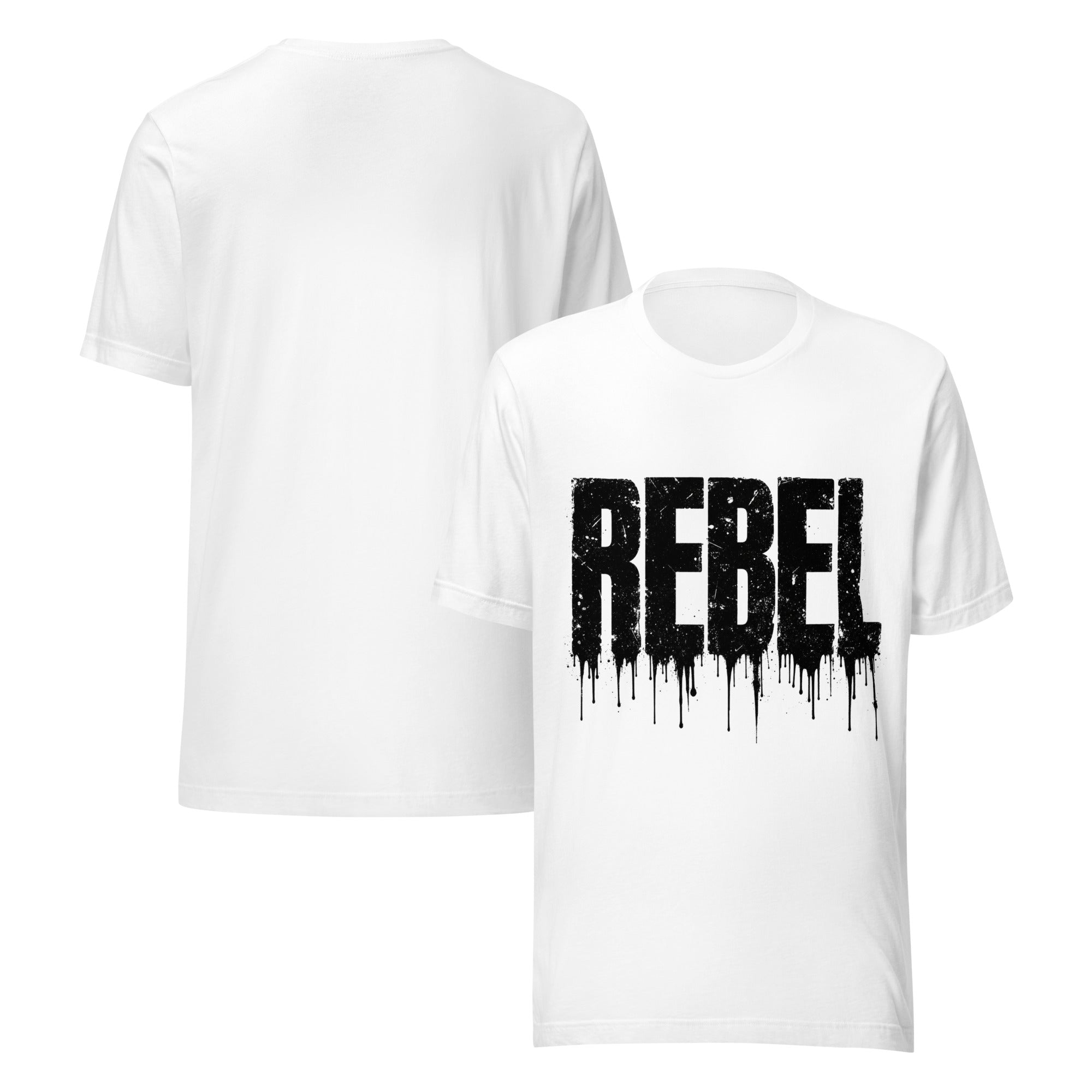 White men's Rebel Ink Splash graphic T-shirt with dripping logo print