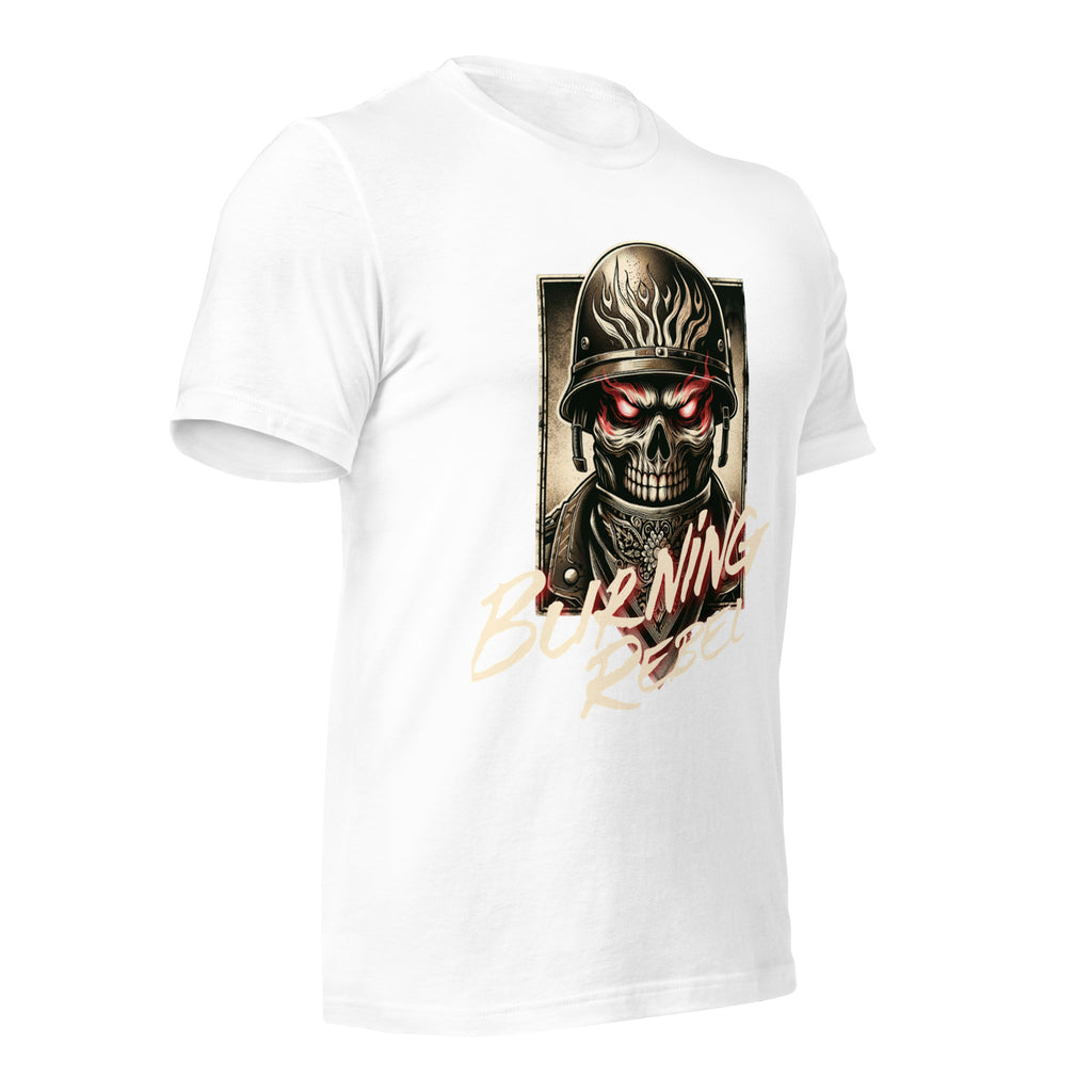 Unisex graphic T-shirt, white, skull-helmet graphic on front