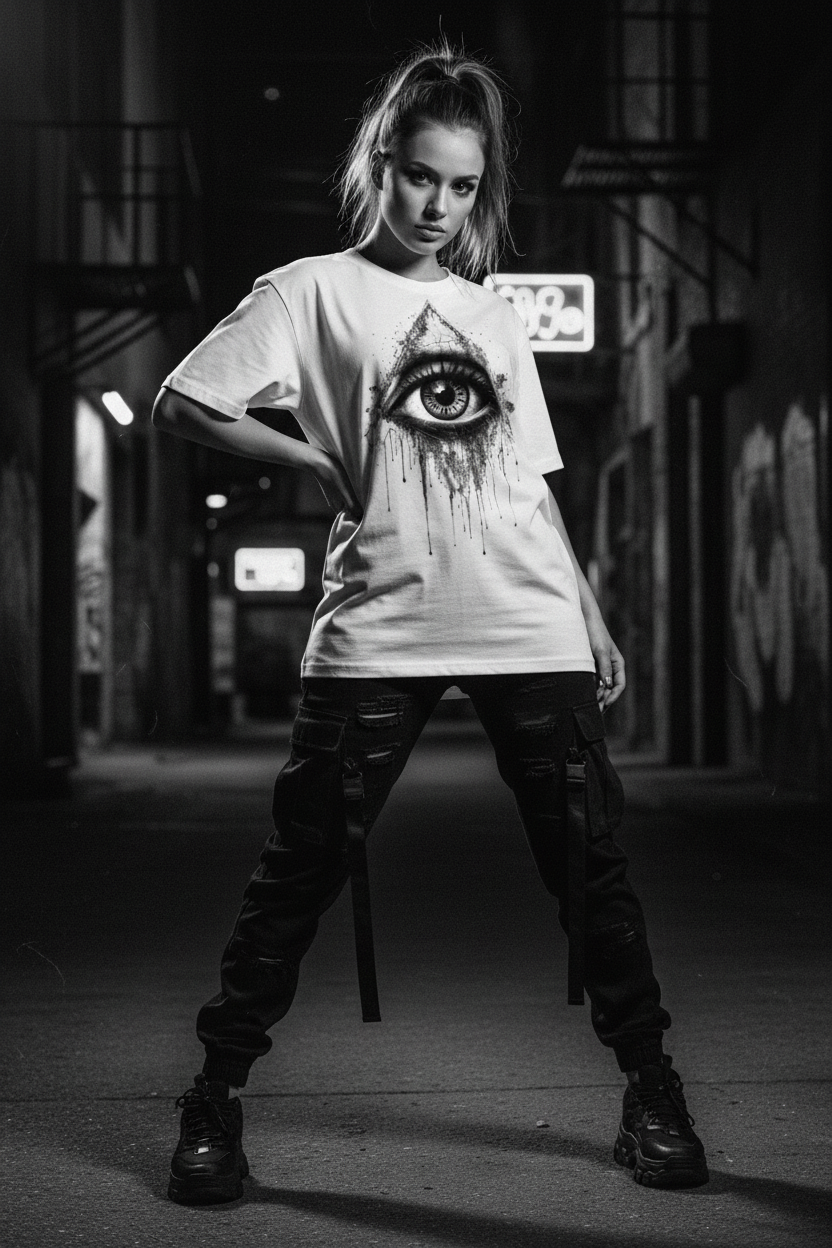 Women’s white eye graphic ink drip T-shirt
